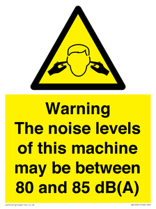 Warning Noise Levels of machine between 80-85 dB